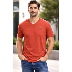 Psycho Bunny Classic V Neck Shirt Bunny Skull Logo Pima Cotton Orange SZ L